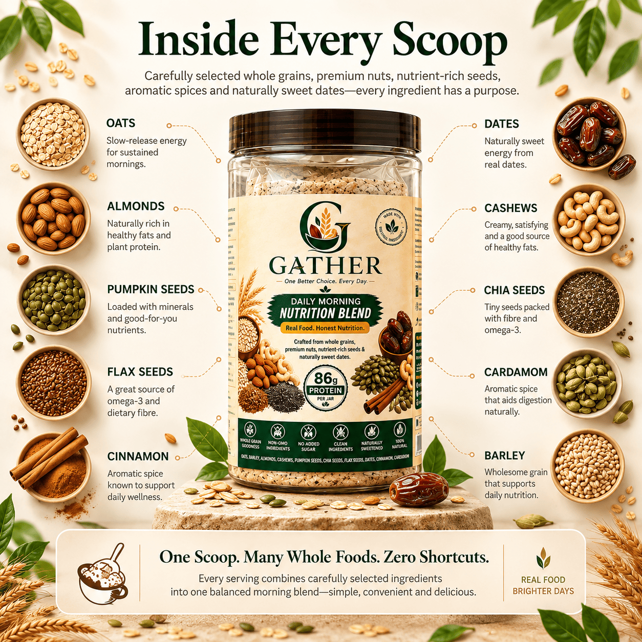 Gather Daily Morning Nutrition Blend – Whole Grain, Nuts & Seeds Breakfast Mix | 500g - Image 4